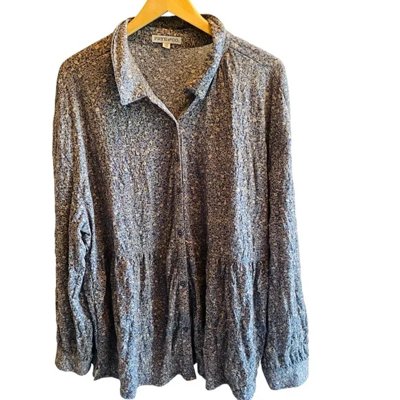 Frye & Co Floral Button down ruffle peplum shirt - Picture 1 of 4